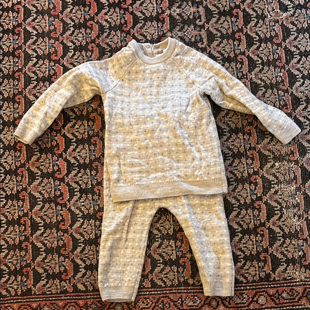 Cozy Neutral Merino Wool Two-Piece Set - Light Tan Pattern